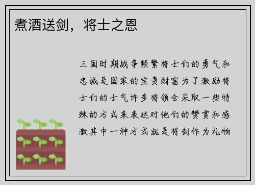 煮酒送剑，将士之恩